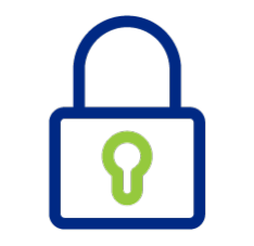 green and blue icon of a lock