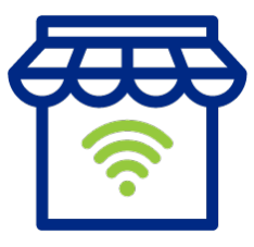 blue storefront icon of stress-free connectivity