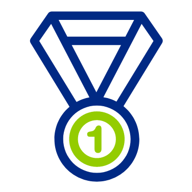 icon of award-winning medal with blue ribbon