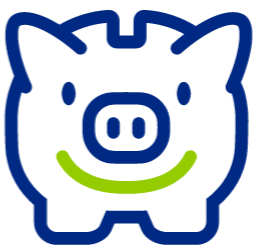 green and blue smiling piggy bank icon