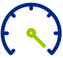 green and blue icon of internet speedometer