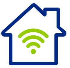blue house icon of wireless home internet service connectivity