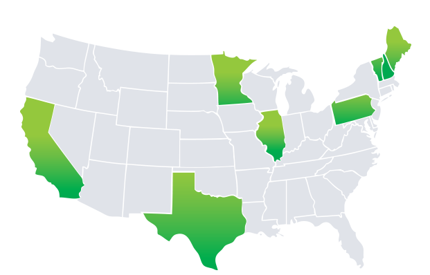 Fidium’s Fiber internet service area: California, Illinois, Maine, Minnesota, New Hampshire, Pennsylvania, Texas, Vermont