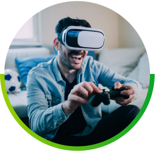 man enjoying gaming with virtual reality headset